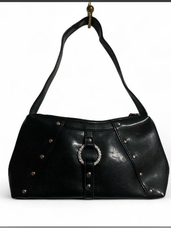 Vintage Handbags - Vintage Black Studded Shoulder Bag with Decorative Ring Accent